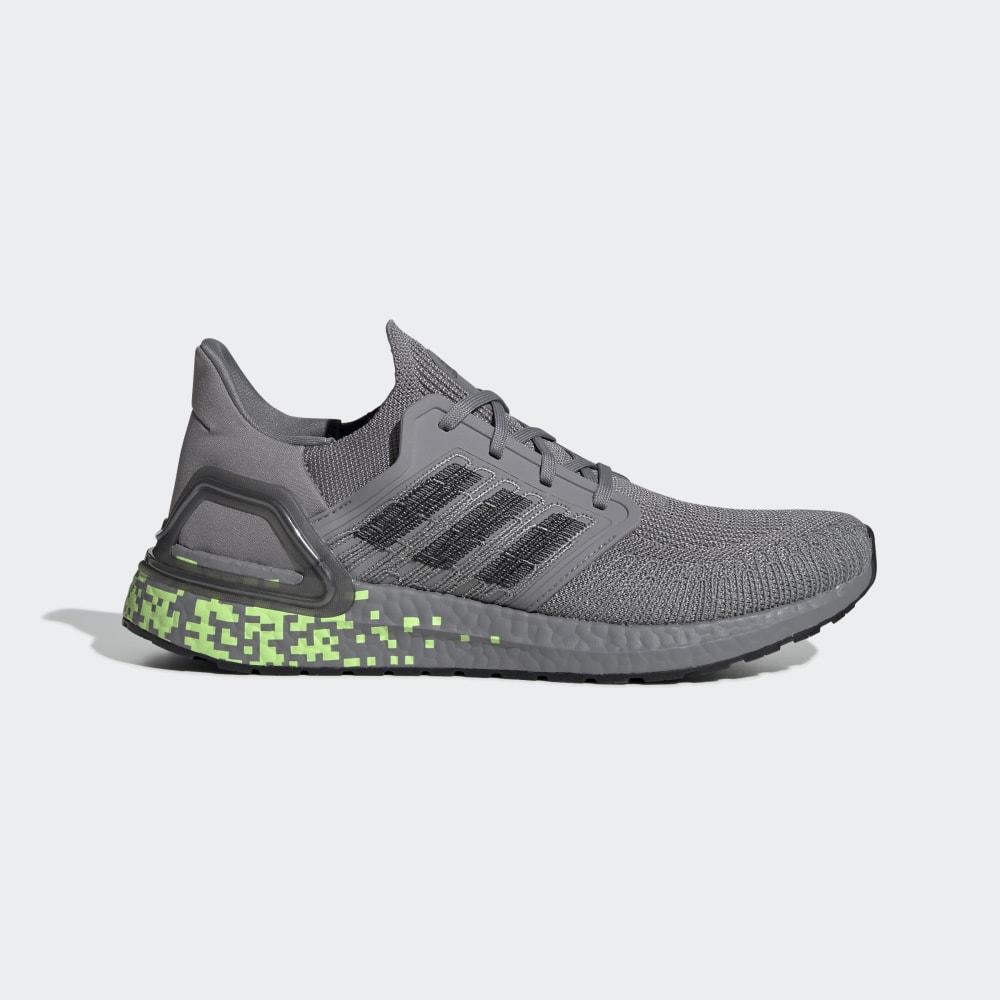 Adidas Men's Ultraboost 20 Running Shoes Grey/Black/Green Ireland EG0705